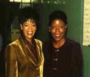 Monique backstage at Houston's Galleria III with morning talk show host, Debra Duncan of KTRK-TV 13's Debra Duncan Show